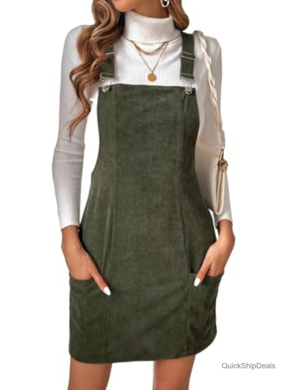 Textured Corduroy Overall Dress Sleeveless Square Neck Casual Mini Dress Pockets